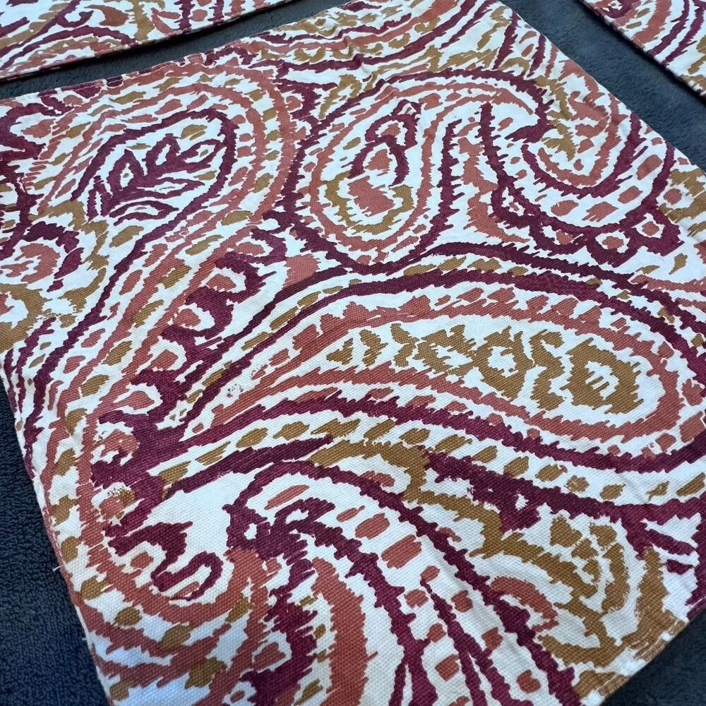 Cynthia Rowley‎ Set Of 4 Paisley Cotton Placemats Square Reversible 100% Cotton